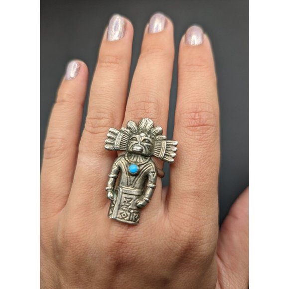 Sterling Silver Kachina Blue Turquoise Stone Vintage Ring Size 7 - Picture 5 of 9